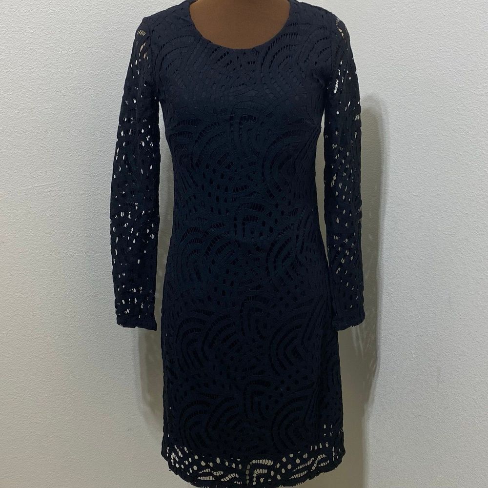 Boden Zeta Black Lace Ponte Lined Shift Dress Size US 2 R